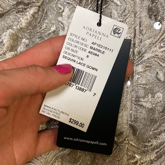 Adrianna Papell | Sequin Lace Gown In Grey Marble Size 8 NEW - Picture 8 of 9